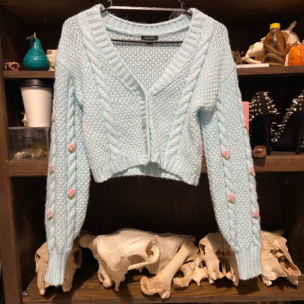 Baby robins egg blue cropped wild fable cardigan balloon sleeve euc sz s sm